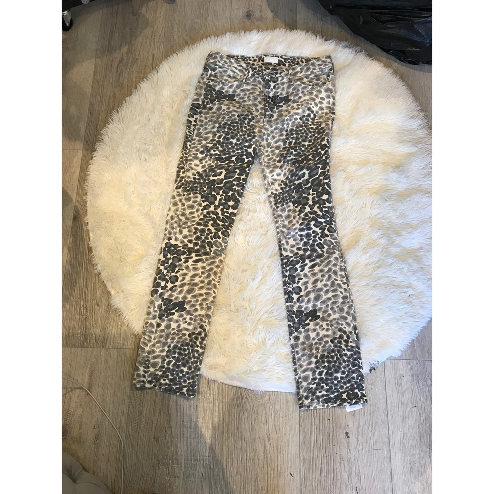 Mother The Mid Rise Dazzler Ankle Jeans Grey Leopard Print 28